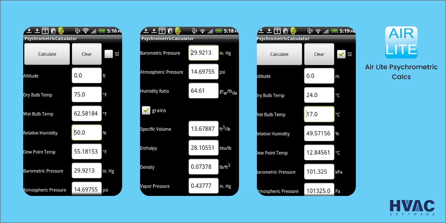 Air Lite Psychrometric Calcs - troubleshooting app